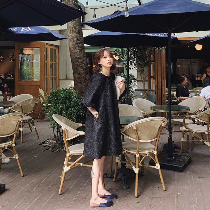 粗花呢小香连衣裙法式泡泡袖娃娃生日约会公主...