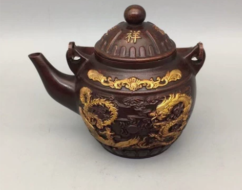古玩铜器收藏，龙凤呈祥壶，工艺精湛 ，包浆...