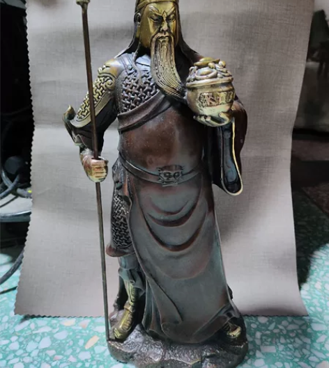 古玩古董铜器摆件供奉人物关公关二爷鎏金佛像...