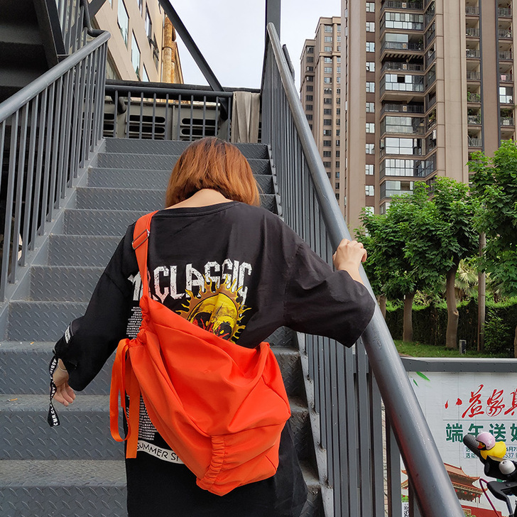 一颗大橘子包 大容量束口袋百搭斜挎包潮