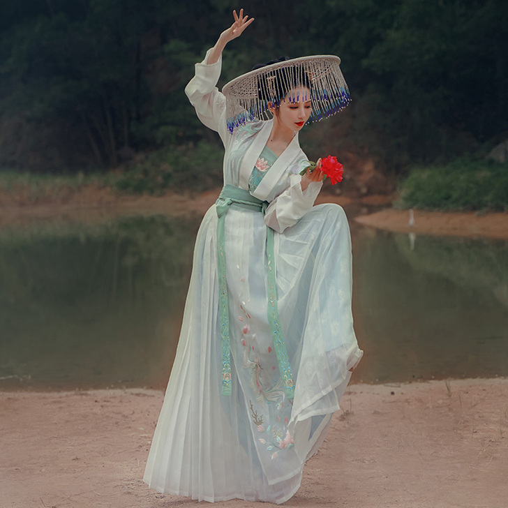 钟灵记 瑾瑜对襟齐腰襦裙吊带百迭裙汉服女夏...