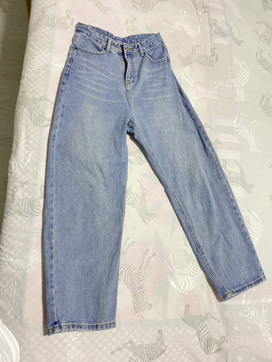 高腰阔腿三条L码浅色牛仔裤