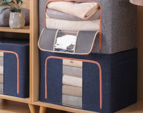 棉麻钢架布艺收纳箱被子衣物储物箱可折叠 仓...