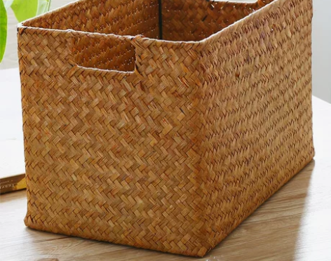 KENS 草编收纳箱书籍整理箱 非藤编杂物...