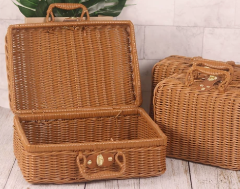 全新包邮手工藤编手提箱礼盒复古野餐篮储物箱...