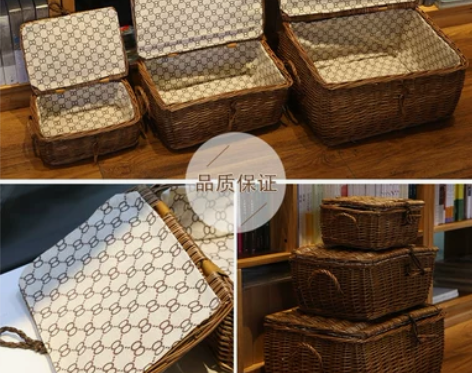 收纳筐藤编储物筐柳编收纳筐带盖草编整理箱超...