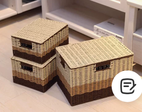 田园纸藤编收纳盒收纳箱带盖收纳筐桌面储物杂...