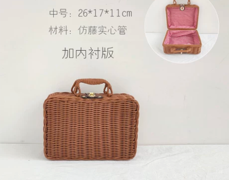复古仿藤编织手提箱网红儿童拍照道具田园野餐...