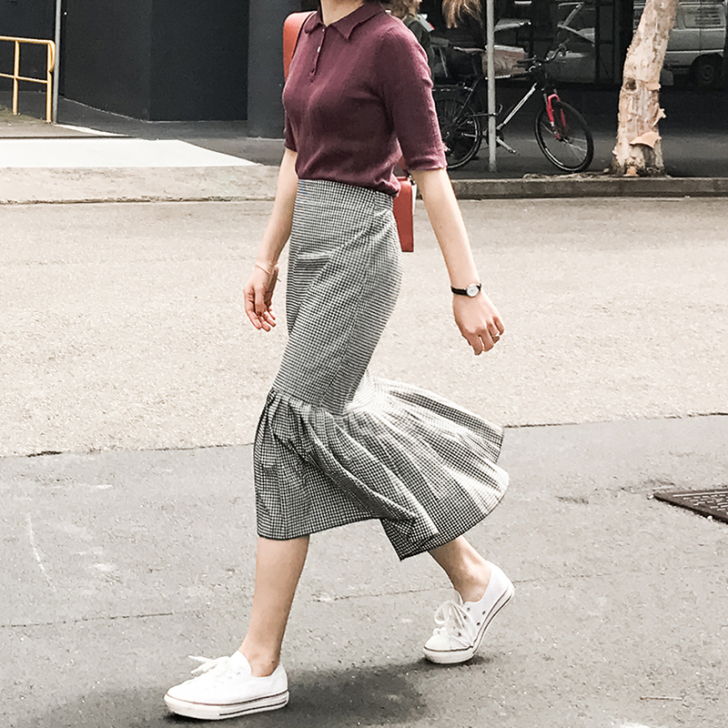 全新!花栗鼠小姐 格子半身长裙新款中长款夏...