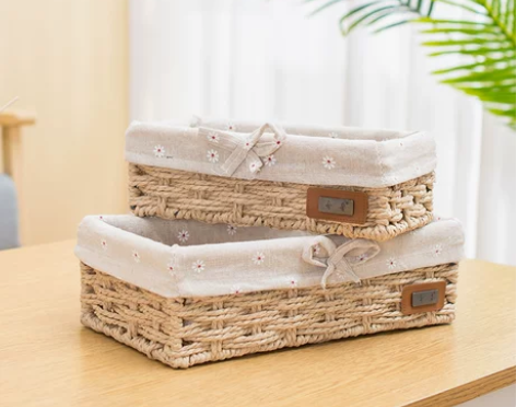 草编收纳筐零钱储物篮布艺藤编收纳篮桌面玄关...