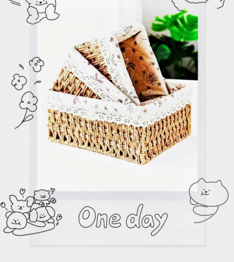 清库存!藤编布艺桌面收纳筐杂物钥匙篮全新低...