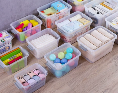 加厚手提透明收纳箱塑料玩具收纳盒有盖小中号...
