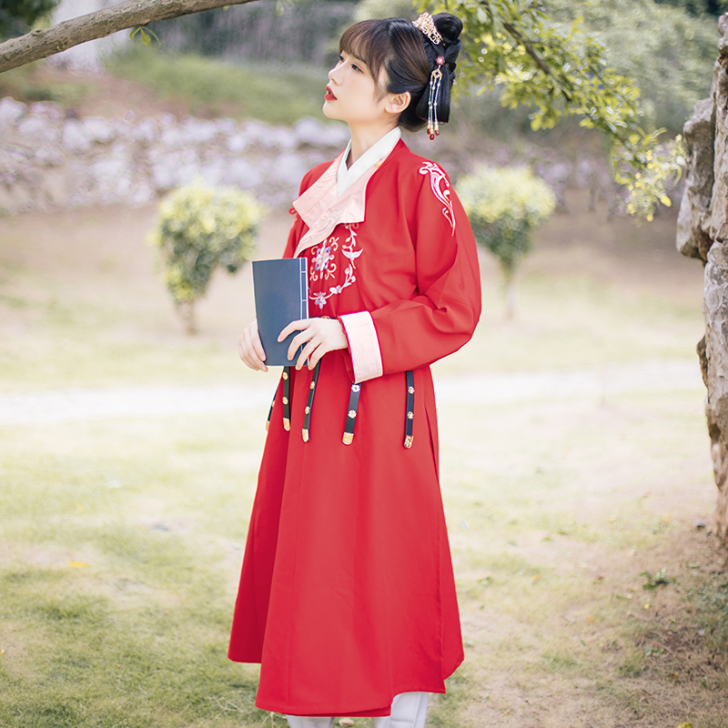 流烟昔泠 长乐 传统原创汉服圆领袍秋冬刺绣...