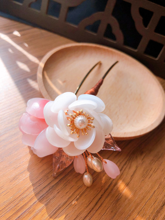 料器发簪 芍药双直 料器