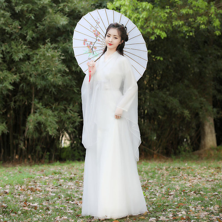 汉服女正品原创中国风改良版连衣裙飘逸古风白...