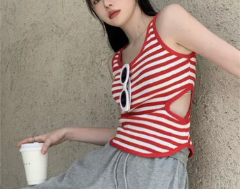法式设计感小众甜辣妹别致条纹小吊带背心女夏...