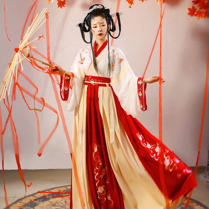 汉服女晋制中国风交领刺绣齐腰襦裙白菜仙气飘...
