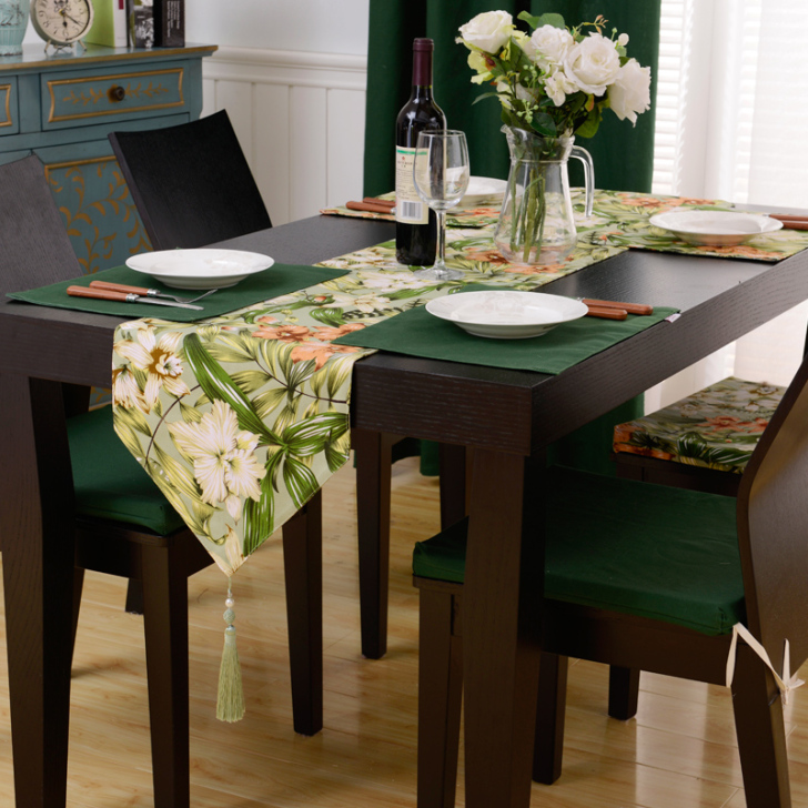 绿色电视柜餐桌桌旗桌布布艺美式乡村田园小清...