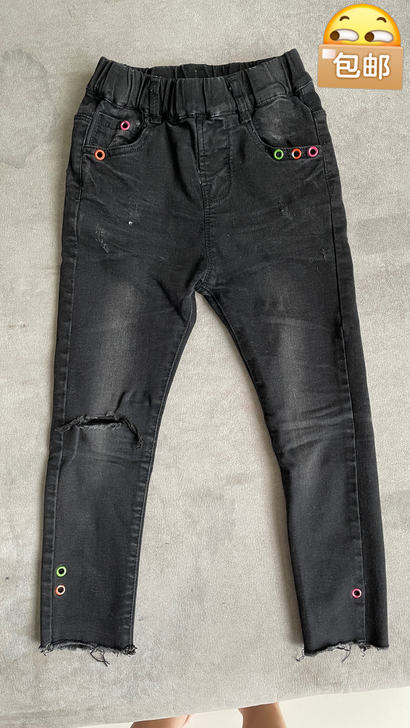 儿童牛仔裤包邮，黑色破洞铅笔裤##amp；...