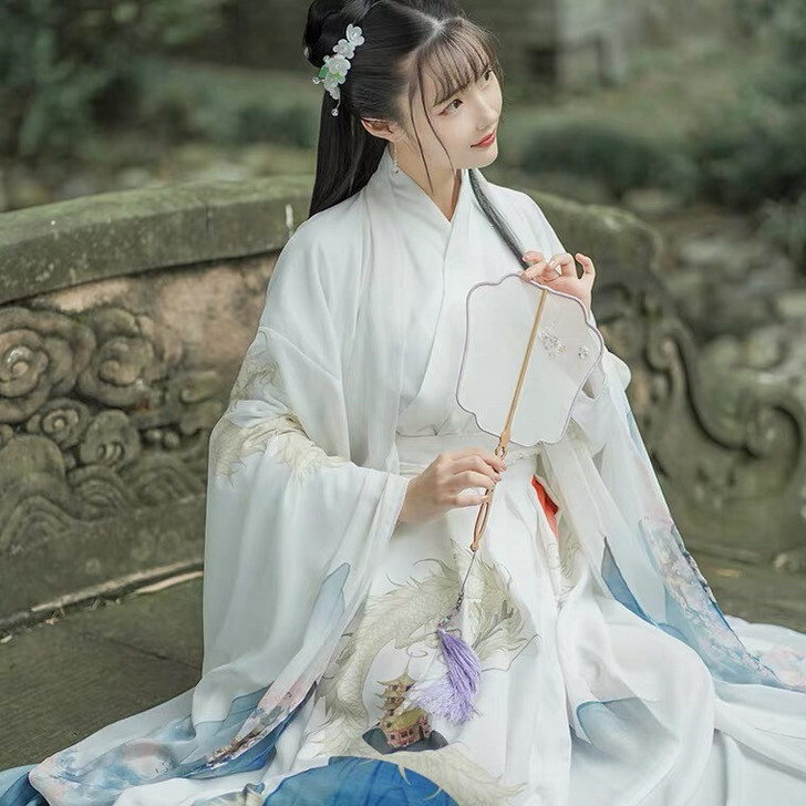 序绘龙围 情侣交领齐腰襦裙印花水墨山大袖衫...