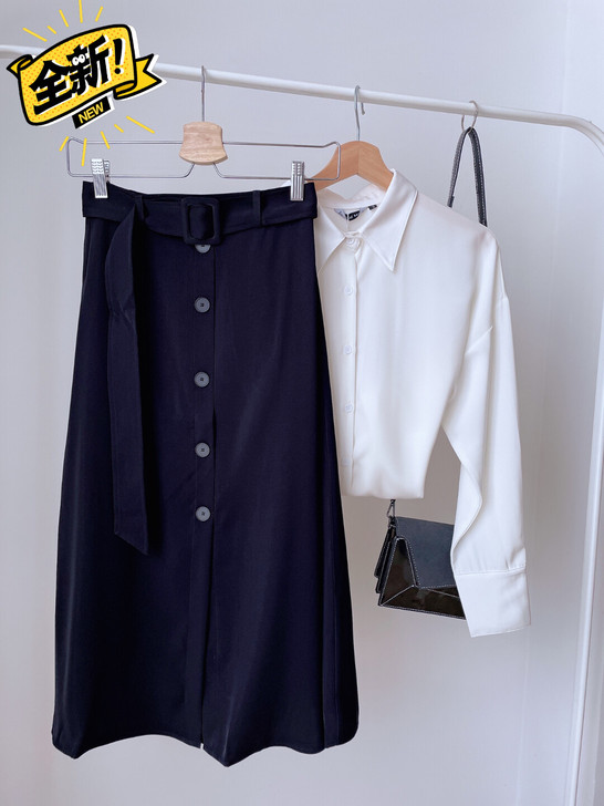 100%全新赫本风黑色高腰半身裙女中长款新...