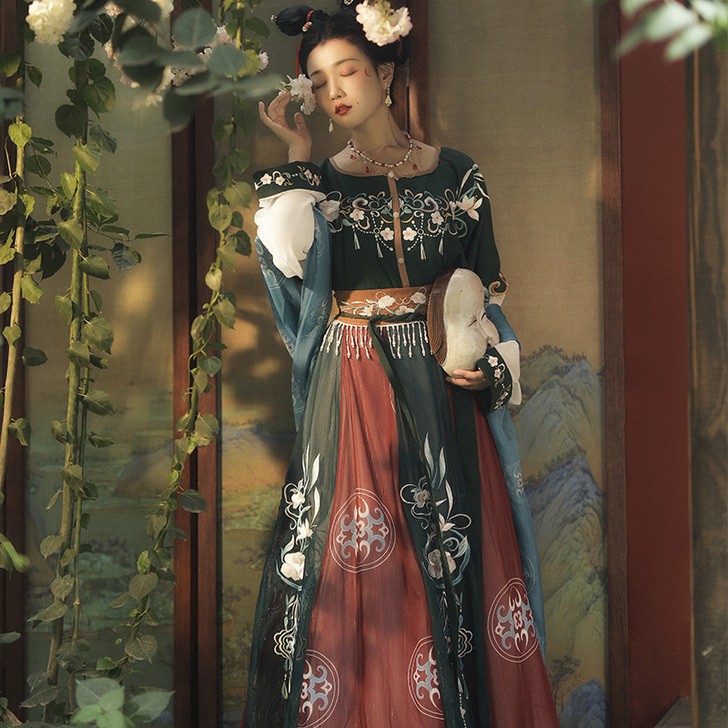 耀春原创汉服女花瑶归唐制坦领三件套中国风敦...
