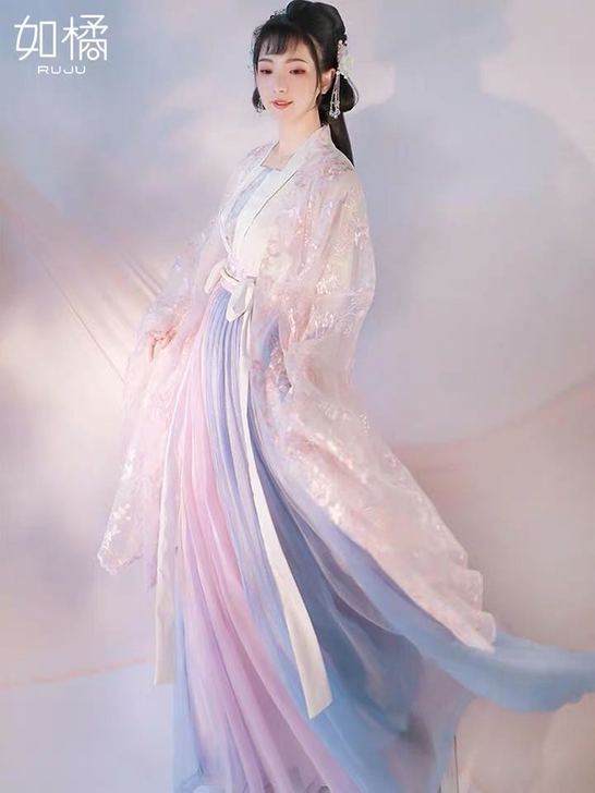 汉服女春樱齐腰齐胸襦裙广袖仙女樱花古装仙气...