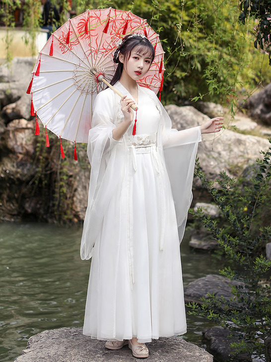 白色汉服女中国风原创正品广袖流仙裙齐腰襦裙...