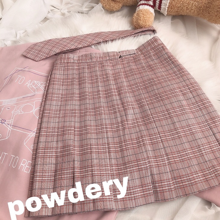 粉格 日系学院风正统jk制服裙高腰有口袋百...