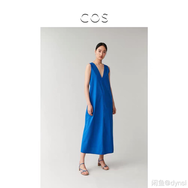 求购饰v领连衣裙蓝色