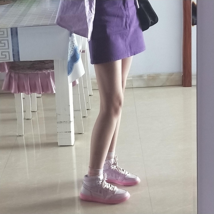 春季新款ins韩版复古甜美紫色高腰牛仔半身...