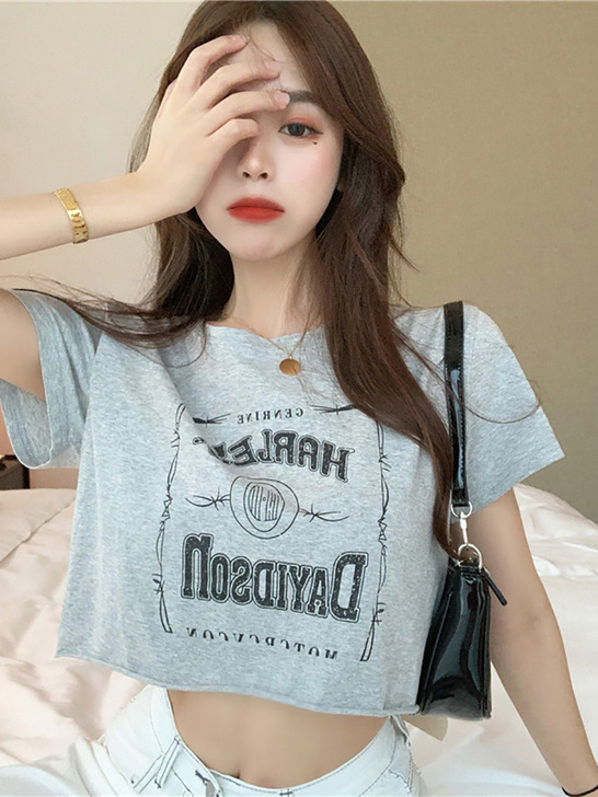 夏天洋气百搭字母印花圆领短袖T恤小个子15...