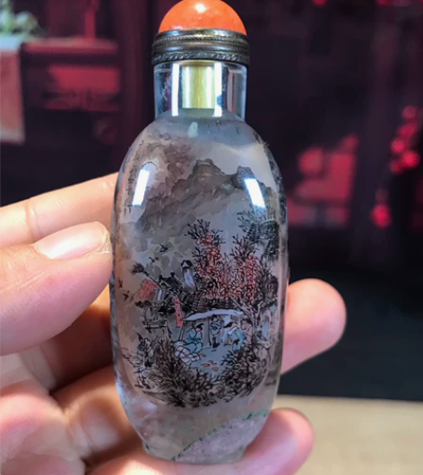天然水晶内画鼻烟壶，《商山早行》百年前那个...