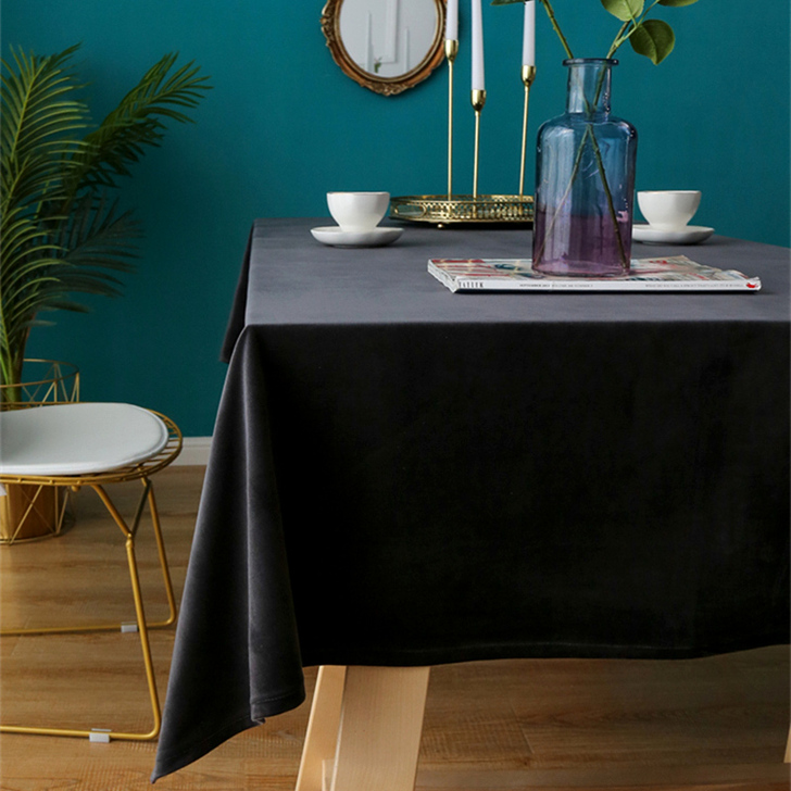 纯黑色丝绒餐桌布艺长方形家用北欧简约现代轻...