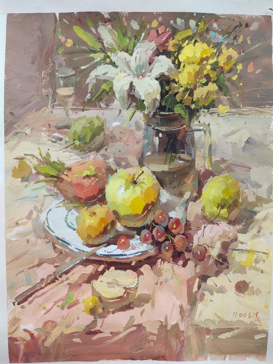 四开花卉静物，个人原作色彩 步骤图 水粉画...