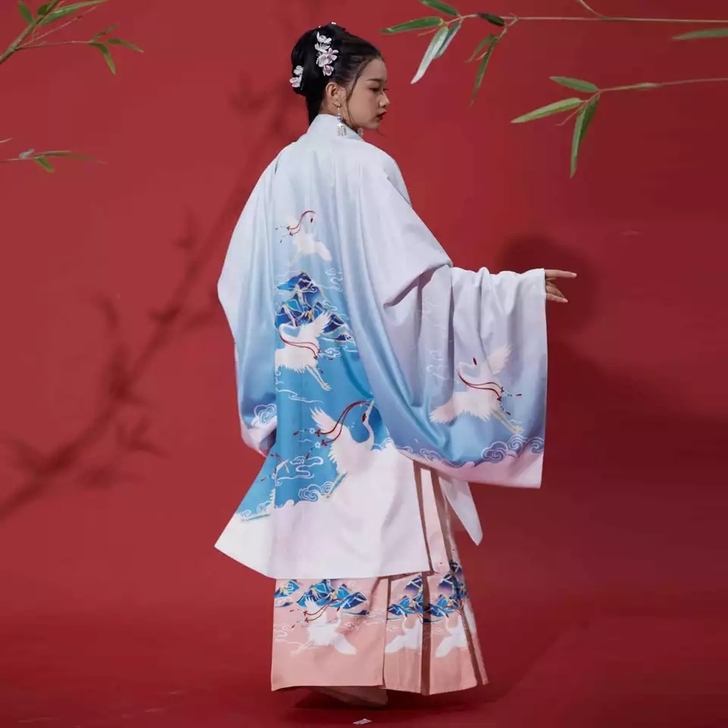 雪山鹤披风正的!明制汉服
