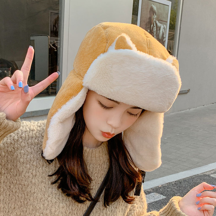 雷锋帽女韩版潮秋冬季加绒加厚骑车保暖棉帽可...