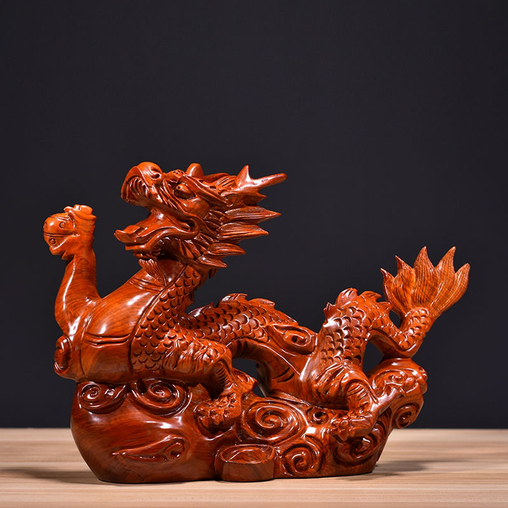 黄花梨木雕龙摆件实木黑檀生肖龙风水家居客厅...