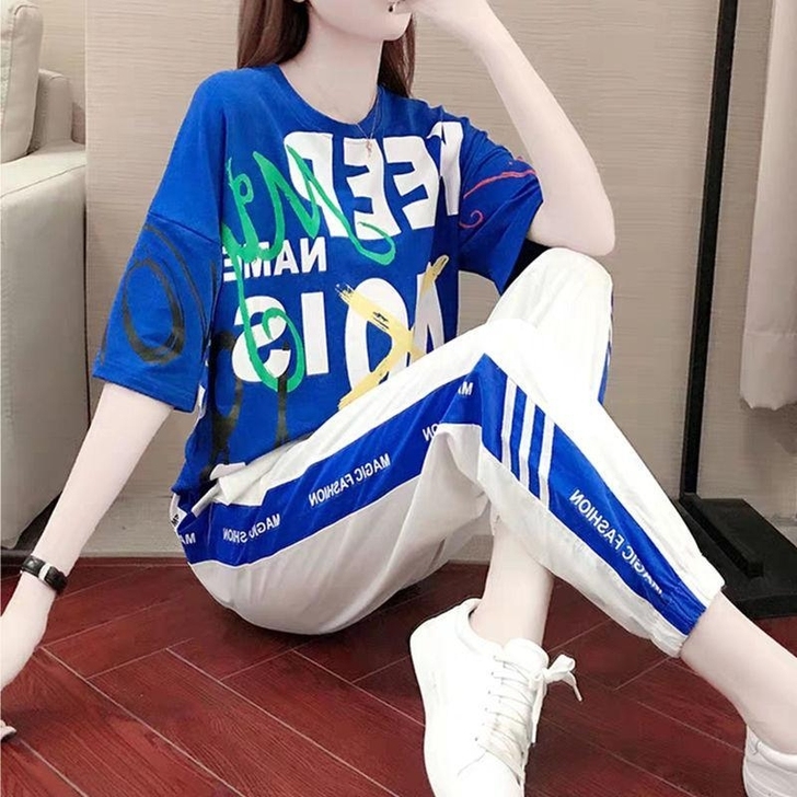 运动套装女2021新款韩版宽松休闲微胖显瘦...