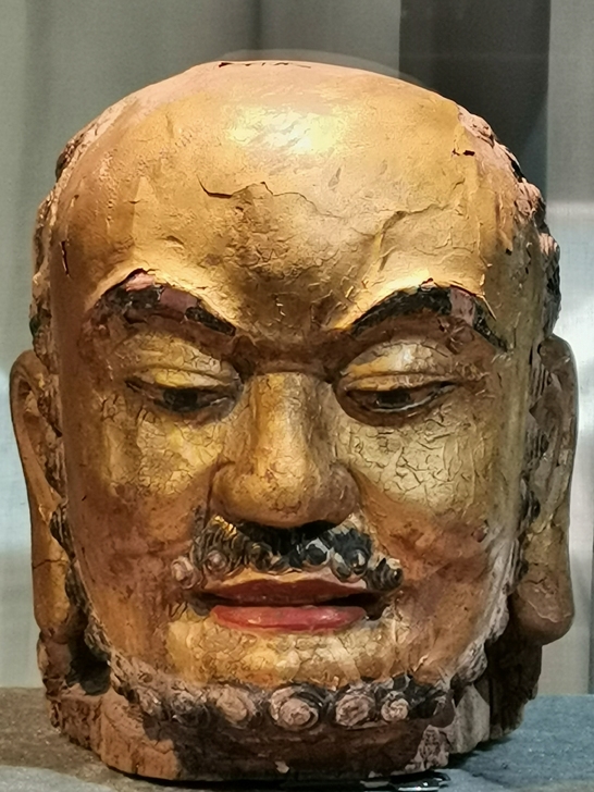 明代木雕造像，达摩佛头佛首，堪比真人头大小...