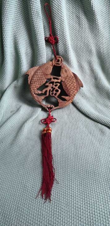 家用双鱼木雕挂件，实木雕刻挂饰，木质仿古工...