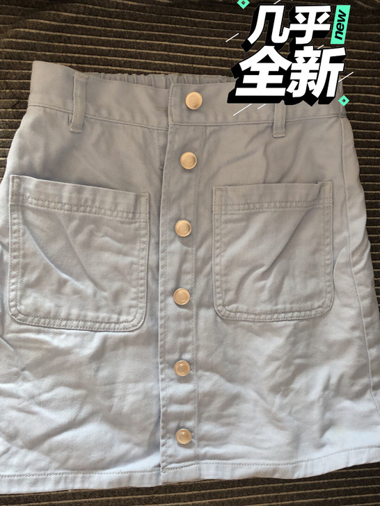 热风hotwind浅蓝色短裙A字裙纯棉