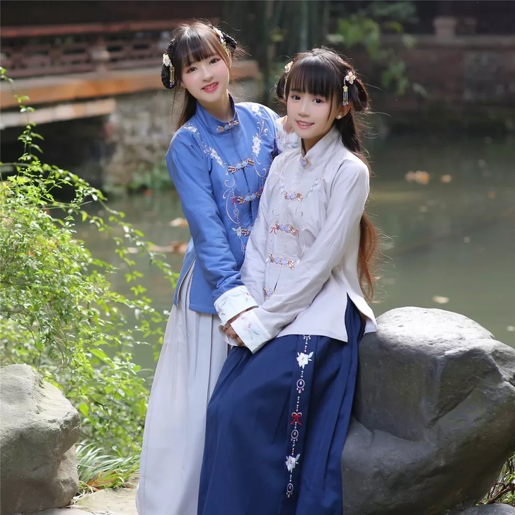 兰若庭汉服 立领金鱼扣  二版流年 基友装