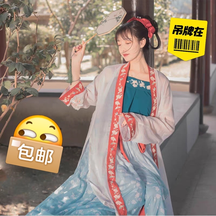 五五年原创宋制汉服女{梨花}长褙子吊带一片...