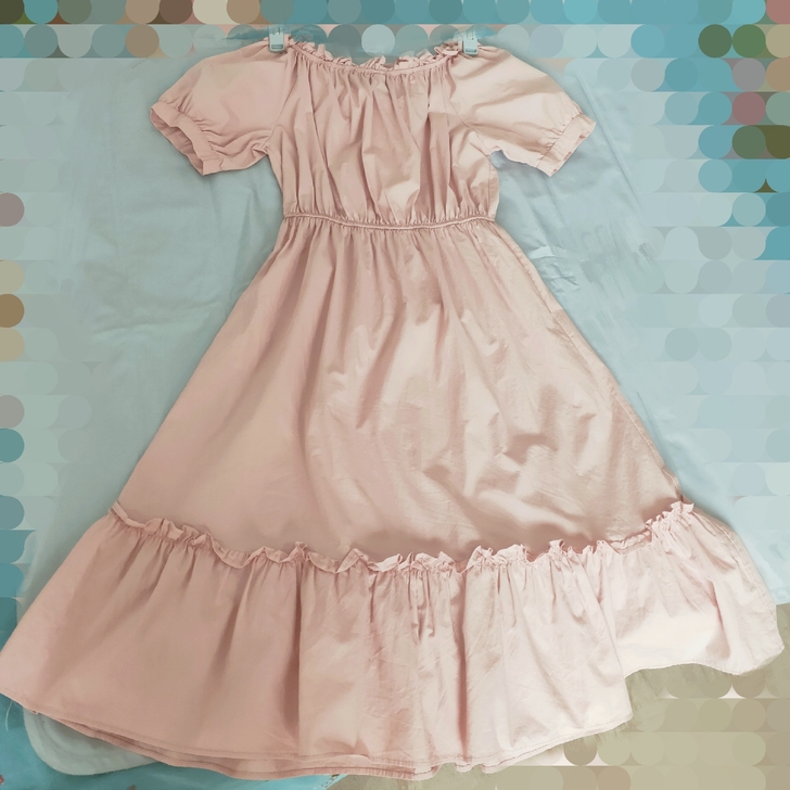 软妹甜美夏季轻薄收腰可一字肩大裙摆粉色连衣...