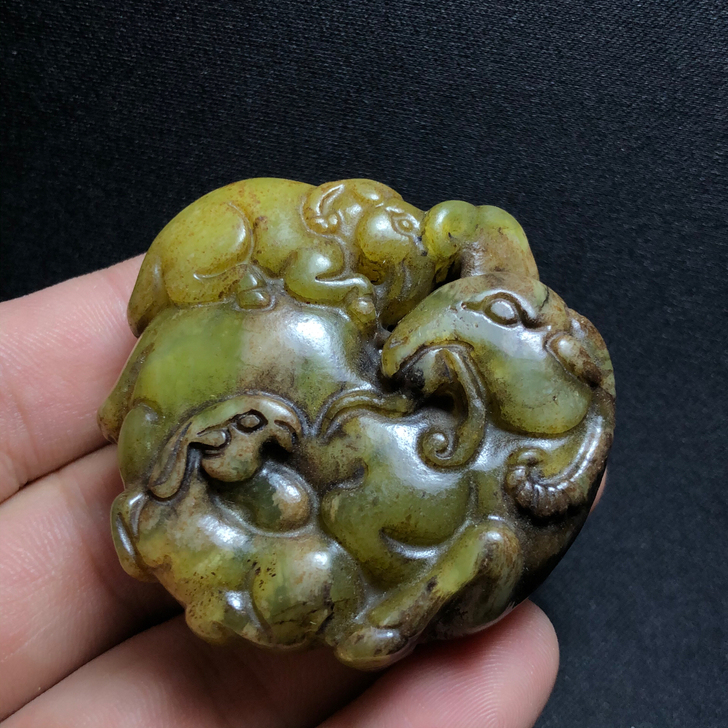 出古玩老玉器 老玉雕 收藏老物件三阳开泰挂...