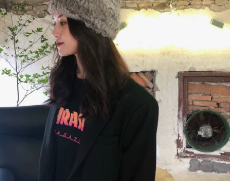 青灰色单层兔毛帽秋冬雪季毛绒帽保暖毛线护耳...