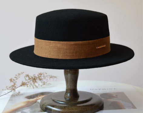 帽子女秋冬天复古英伦礼帽宽沿平顶帽网红同款...