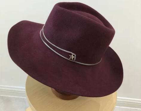 羊毛礼帽全新宽沿帽酒红色礼帽 实拍图中可以...