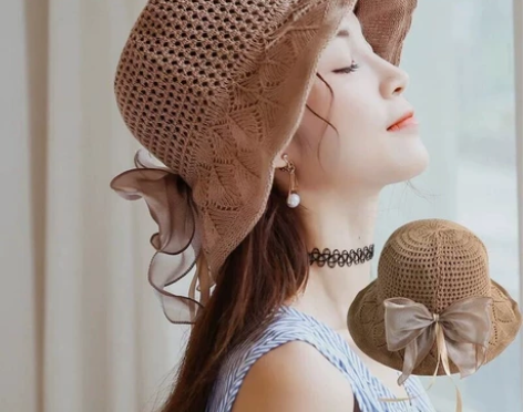 #全新带吊牌#度假帽子女夏遮阳可折叠草帽女...